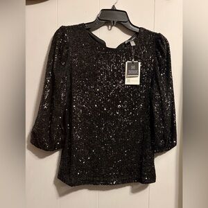 Cable & Gauge Black Sequin Tie back  Blouse